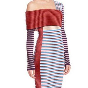MSGM One-Shoulder Striped Cotton Dress